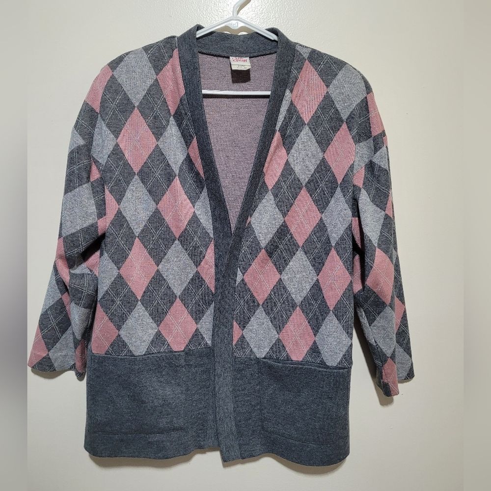 Vintage Lady Graff Open Front Plaid‎ Sweater